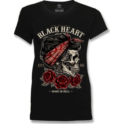 Dámské Triko BLACK HEART PIN UP SKULL Černá