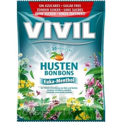 Vivil Husten drops s eukalyptovo-mentolovou příchutí s 20 bylinami bez cukru 60 g