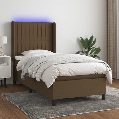 vidaXL Box spring postel s matrací a LED 3138455 textil tmavě hnědá
