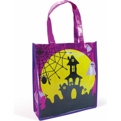 Halloweenska darčeková taška - hrad - 30 x 33 cm - fialová