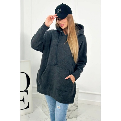 Fashionweek Asymetrická Zateplená dlhá mikina s kapucňou Maxi K9319 grafit