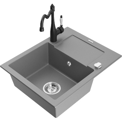 Mexen Enzo гранитна мивка с 1 отделение и сушилня и кухненски смесител Carla, сива - 6506-71-670700-70 (6506-71-670700-70)