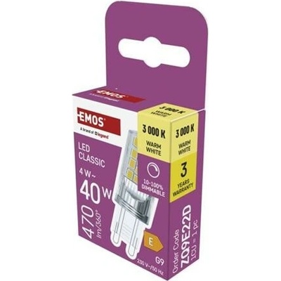 Emos LED žárovka Classic JC / G9 / 4,2 W 40 W / 470 lm / teplá bílá / stmívatelná