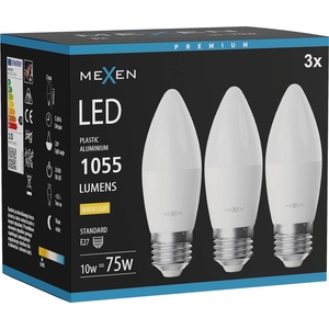 Mexen Nova 3x LED крушка E27, C37, 10W, Топла - 3000K, 1055 lm - L102-E27-1030-01x03 (L102-E27-1030-01x03)