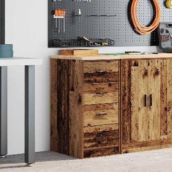 vidaXL Гаражен шкаф за съхранение, старо дърво, 40x51x85 см, бор масив (860596)