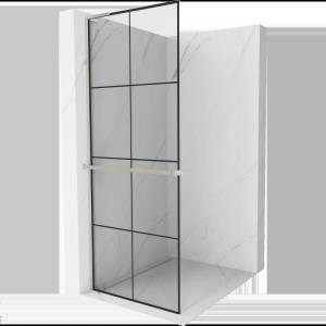 Mexen Kioto+ L душ кабина с рафт Walk-in 70 x 200 cm, черна решетка, четкан никел - 800-070-123-97-77 (800-070-123-97-77)