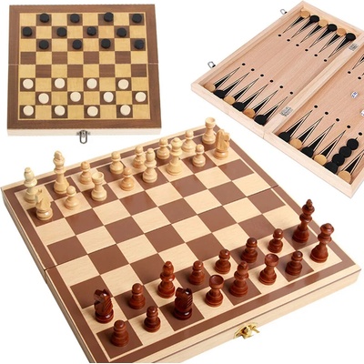 JOKO Dřevěná hra 3v1 Šachy, Dáma a Backgammon