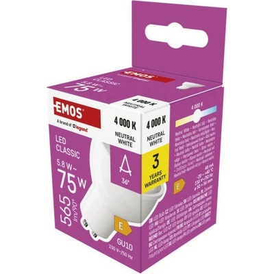 EMOS LED žiarovka Classic MR16 GU10 5,8 W 75 W 565 lm Neutrálna biela ZQ8E33N