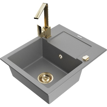 Mexen Enzo гранитна мивка с 1 камера с отцедник и кухненски смесител Rita, сив - 6506-71-670300-50 (6506-71-670300-50)