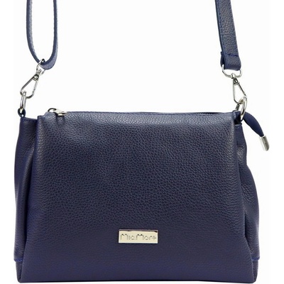 Tříoddílová malá /střední tmavěkožená crossbody kabelka Mia More no. 002 modrá