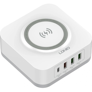 LDNIO Безжично зарядно устройство LDNIO, 32W, Qi, 1 x Type-C F, 3 x USB F, PD, QC, PPS, Бял - 40294 (40294)