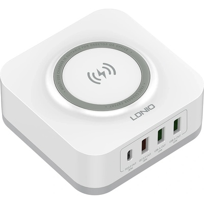 LDNIO Безжично зарядно устройство LDNIO, 32W, Qi, 1 x Type-C F, 3 x USB F, PD, QC, PPS, Бял - 40294 (40294)