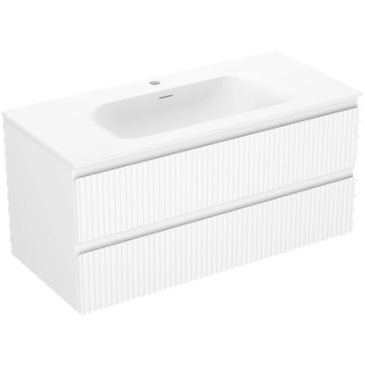 Mexen Rivel баня шкаф 100 см със мивка Vela, 2 чекмеджета, рифелована, бял мат - 91A20-10047-2-BFF01-W23M01 (91A20-10047-2-BFF01-W23M01)