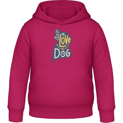 AWDis detská mikina s Kapucňu Všetko, čo potrebujete, je láska a pes Zvodná ružová
