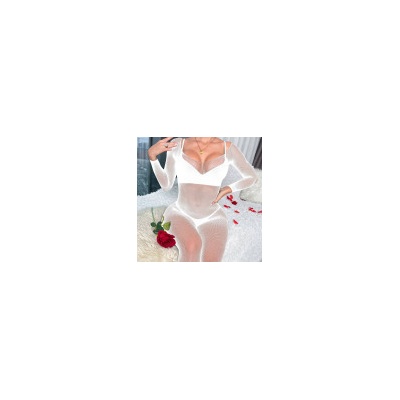 Bdsm-Bodage-Shop Sexy síťovaný bodystocking s kamínky TZ508 Bílá