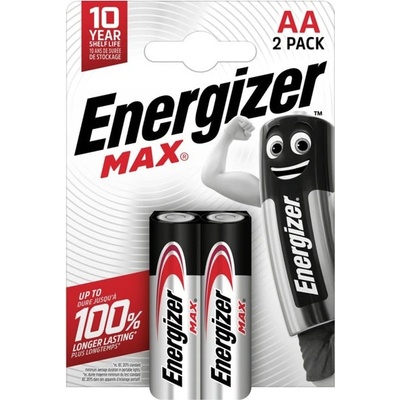 Energizer Батерии алкални Energizer Max, AA, LR6, 1.5V, 2бр. в опаковка (E303327100)