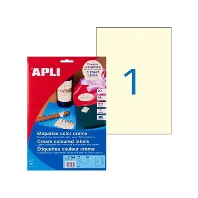 Etikety farebné 210x297mm APLI A4 20 hárkov krémové