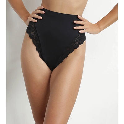 DIM DELICATE THONG Dámske krajkové tangá s vysokým pásom DI000EAY čierna
