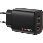 Verbatim GaN зарядно устройство Essentials 65W, 2xUSB-C, 1xUSB-A, черно (32352)