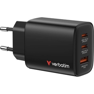 Verbatim GaN зарядно устройство Essentials 65W, 2xUSB-C, 1xUSB-A, черно (32352)