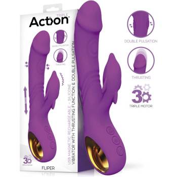 Action Fliper Triple Motor Vibrator with Thrusts & Double Pulsation Purple