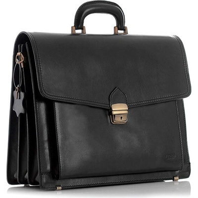 Mazzini Business Pánská kožená aktovka ručně šitá RENO černá – Zboží Mobilmania