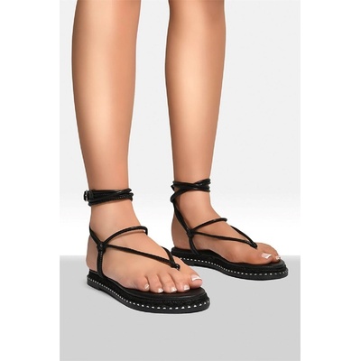 No Doubt Сандали No Doubt Women's Strappy Ankle Tie Flat Sandal - Black