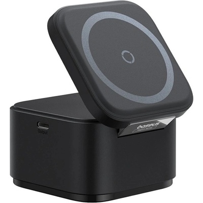 Двойна поставка (пад) за безжично зареждане за iPhone с MagSafe и AirPods с вграден USB-C кабел - Baseus 2in1 MagPro Magnetic Charger with MagSafe 20W (BS-W531) (черен) (P10264100121-00)