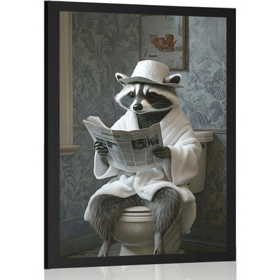 Plakát mýval čistotný s novinami na záchodě - 40x60 white