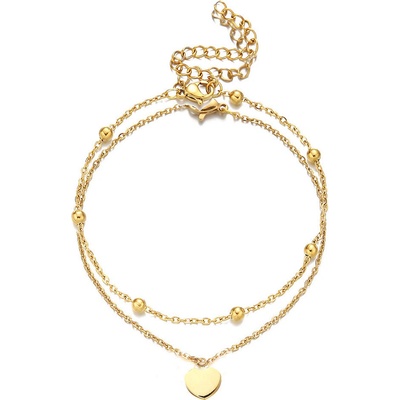 Meucci Pozlacený vrstvený ocelový náramek na nohu se srdíčkem - DB571