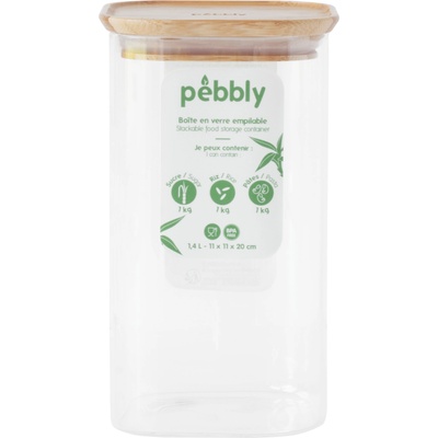 Pebbly Кухненски буркан за съхранение PKV-006, 1.4 л, стъкло / бамбук, Pebbly (PEBB3760132814094)