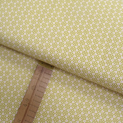 Bavlněné plátno - Geometrické kytičky hořčicové - šíře 150cm