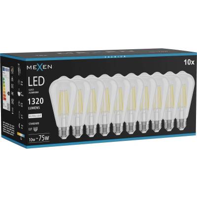 Mexen Vintis 10x LED нажежаема жичка крушка E27, ST64, 10W, Неутрална - 4000K, 1320 lm, (L152-E27-1040-00x10)