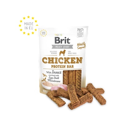 Brit Meat Jerky Snack Protein bar with Insect-пиле и насекоми, 80gr