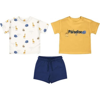 Mayoral Комплект трико 3 части принт син цвят с бяла и оражева тениски за бебе момче Mayoral