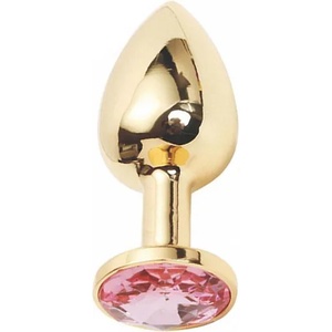 Sensual Метално дилдо Butt Plug "GOLD CRYSTAL PINK" 7 см. Размер - S