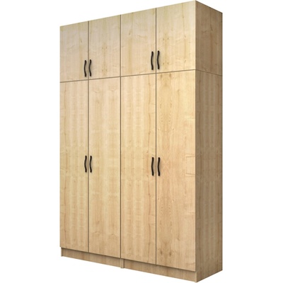TopMebel Шкаф с четири врати от меламин Vivian с кабинет в цвят дъб 160x51.8x240см