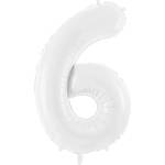 PartyDeco Фолиев балон рожден ден, цифра 6, бял, 86см