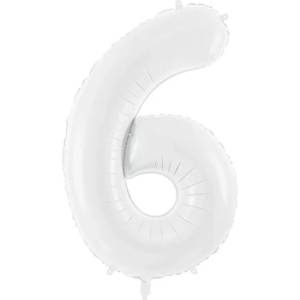 PartyDeco Фолиев балон рожден ден, цифра 6, бял, 86см