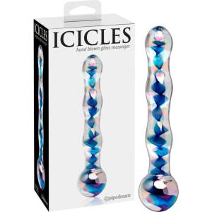 Icicles No. 08 - стъклено дилдо с два края - вълнообразно - прозрачно/синьо