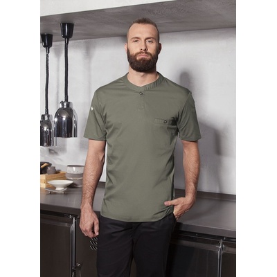 Karlowsky Готварска куртка тип риза с къси ръкави Performance Sage от лека и приятна материя за работа в кухнята (TM5-67)