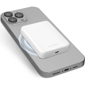 SBS Външна батерия /power bank/ SBS 87484, 5000mAh, безжично зареждане MagSafe, 1x USB-C, 15W, бяла (87484)