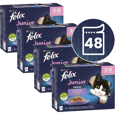 Felix Fantastic Junior hovězí kuře sardinky losos v želé 48 x 85 g