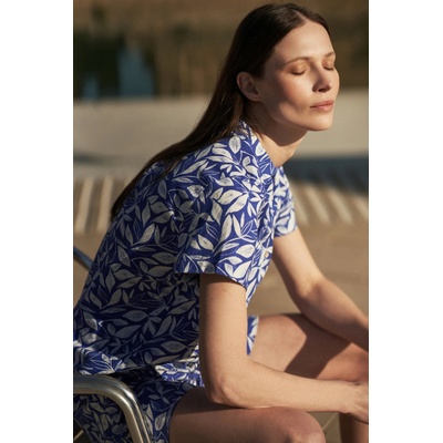 Moodo Синя риза с яка и растителен десен Moodo Moodo | Bezhov | ЖЕНИ | XXL