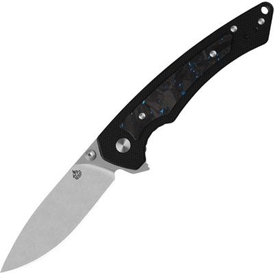 QSP Knife Peregrine 10Cr15MoV, Black G10, Blue shredded CF inlay Linerlock QS177-C1