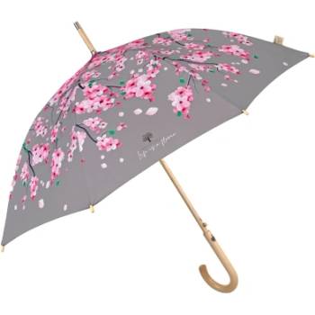 Дамски автоматичен голф чадър Perletti Green 19155, Черешови цветчета