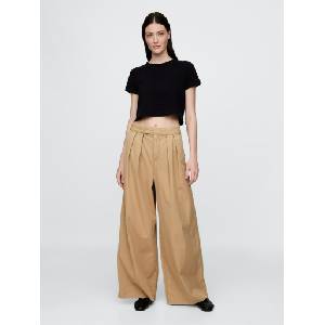 GAP Khaki панталони High Rise Wide-Leg Twill Pleated GAP GAP | Kafyav | ЖЕНИ | S