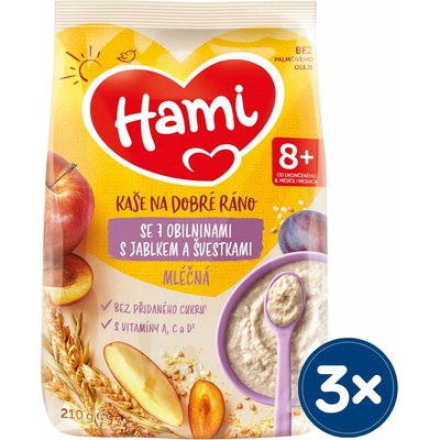 Hami Mléčná kaše se 7 obilninami s jablkem a švestkami 7 x 210 g