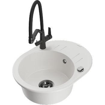 Mexen Kevin гранитна кухненска мивка с 1 отделение и кухненска батерия Duo, бяла - 6517-20-671701-70-B (6517-20-671701-70-B)