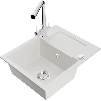 Mexen Enzo гранитна кухненска мивка с 1 отделение и отцедник и кухненски смесител Duero, бял - 6506-20-671600-00 (6506-20-671600-00)